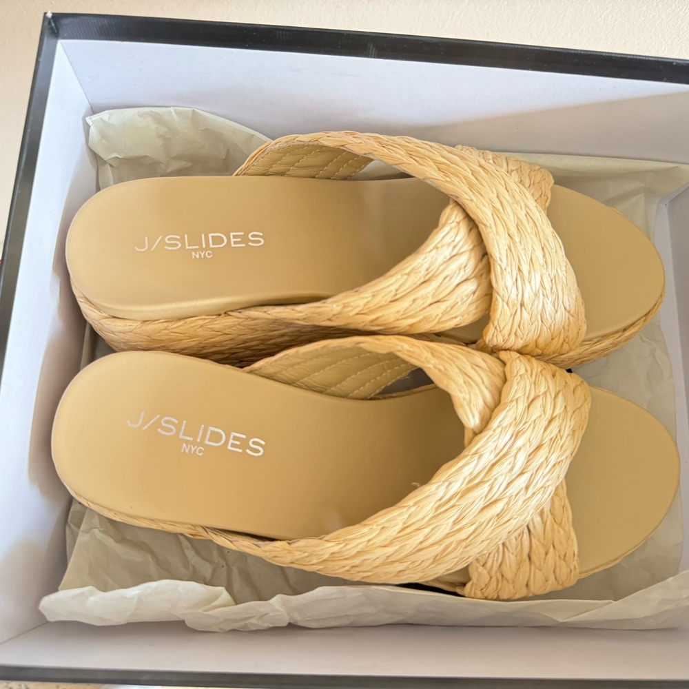 J slides Raffia platform shoes